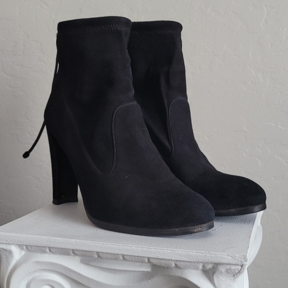 Stuart Weitzman Ankle Boot Perfection Glove Heel bootie Tie back black suede - Picture 2 of 14